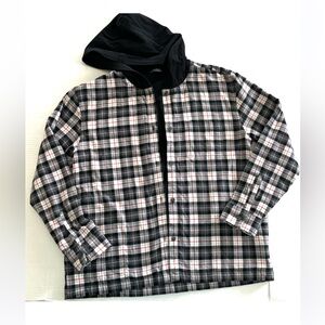 Eddie Bauer Flannel‎ Hooded Shirt Shacket Plaid Cotton Lined Pockets Women’s M